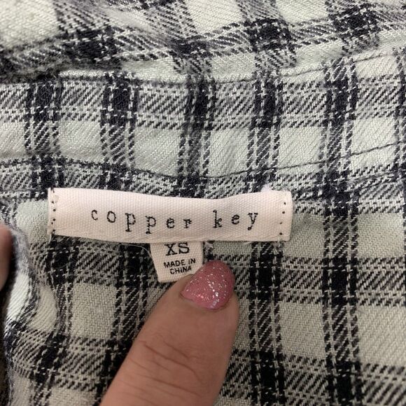 Copper Key Women’s Plaid Flannel Shirt XS Mint Green Black Long Sleeve Button Up - Picture 7 of 8